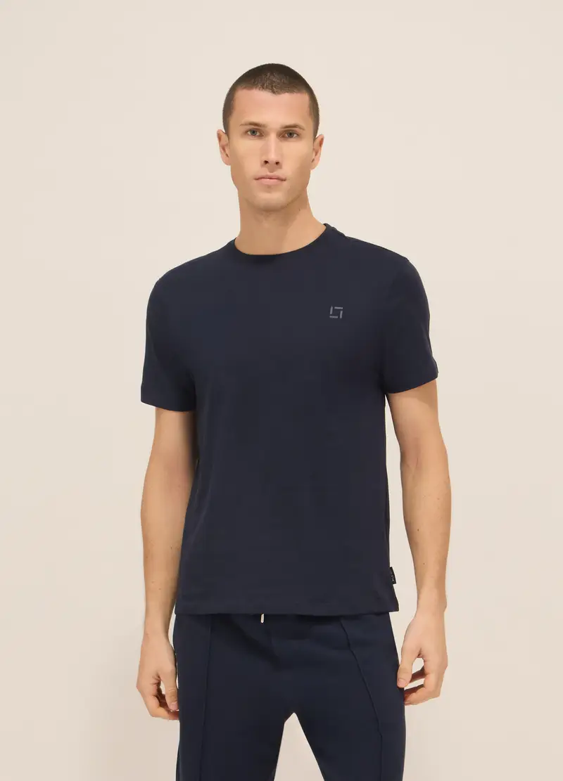 T-shirt Girocollo In Jersey Di Cotone Uomo, Unisex, Blu scuro