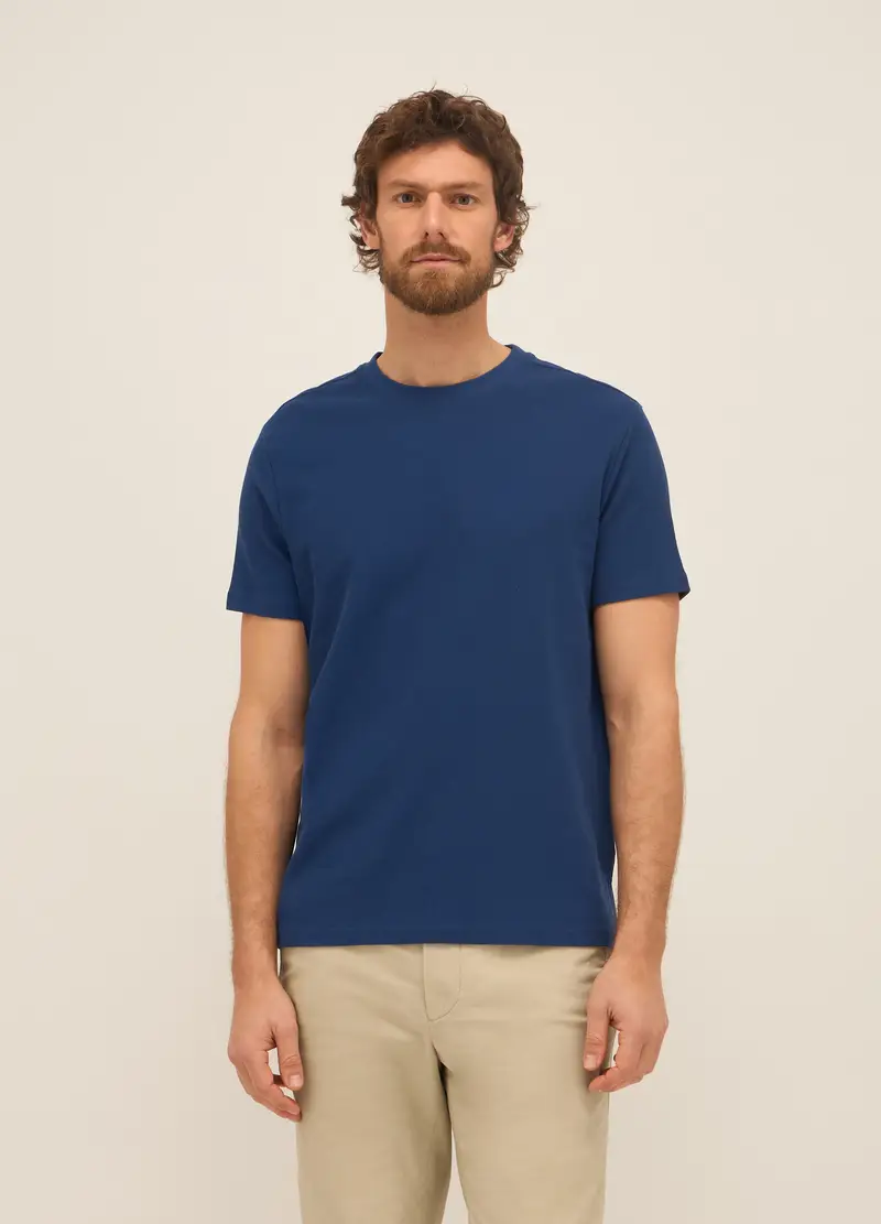T-shirt Girocollo In Piquet Di Cotone Uomo, Blu royal
