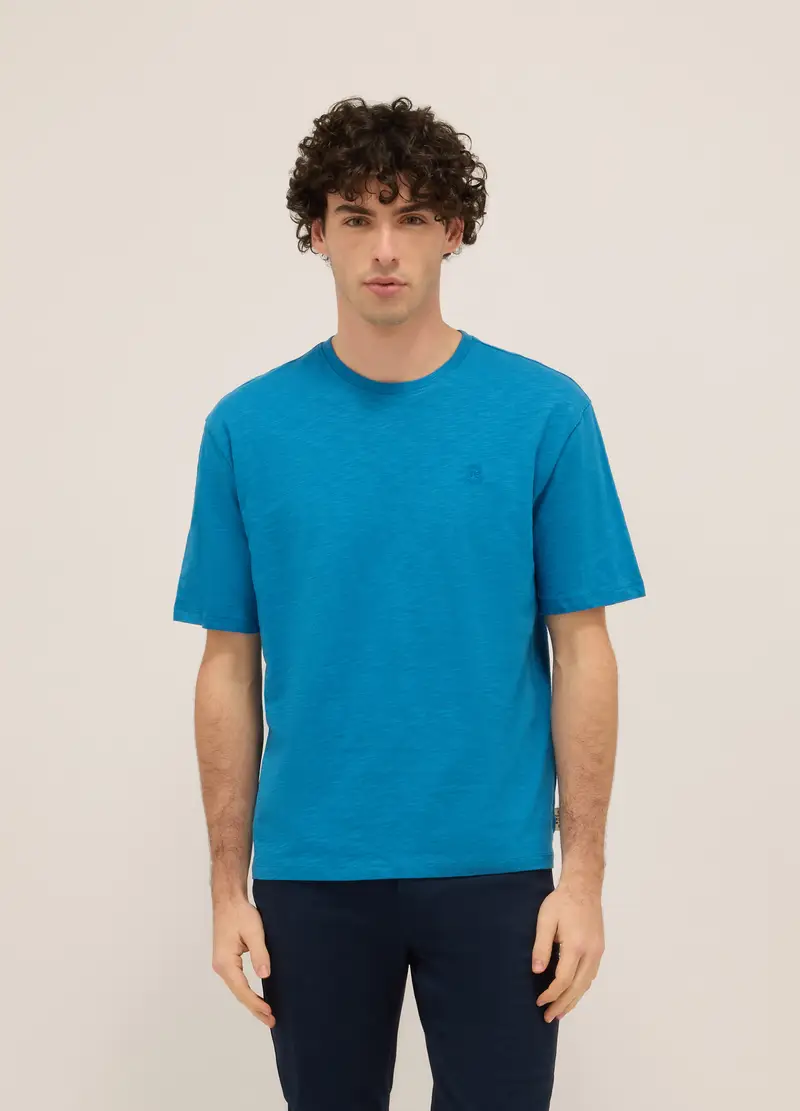 T-shirt Girocollo In Puro Cotone Uomo, Unisex, Azzurro turchese