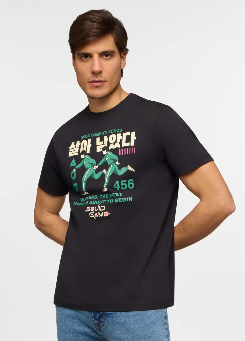 T-shirt Girocollo Squid Game In Cotone Uomo, Nero