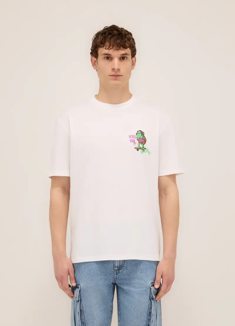 T-shirt Girocollo Stampa Graffiti, Uomo, Bianco ottico