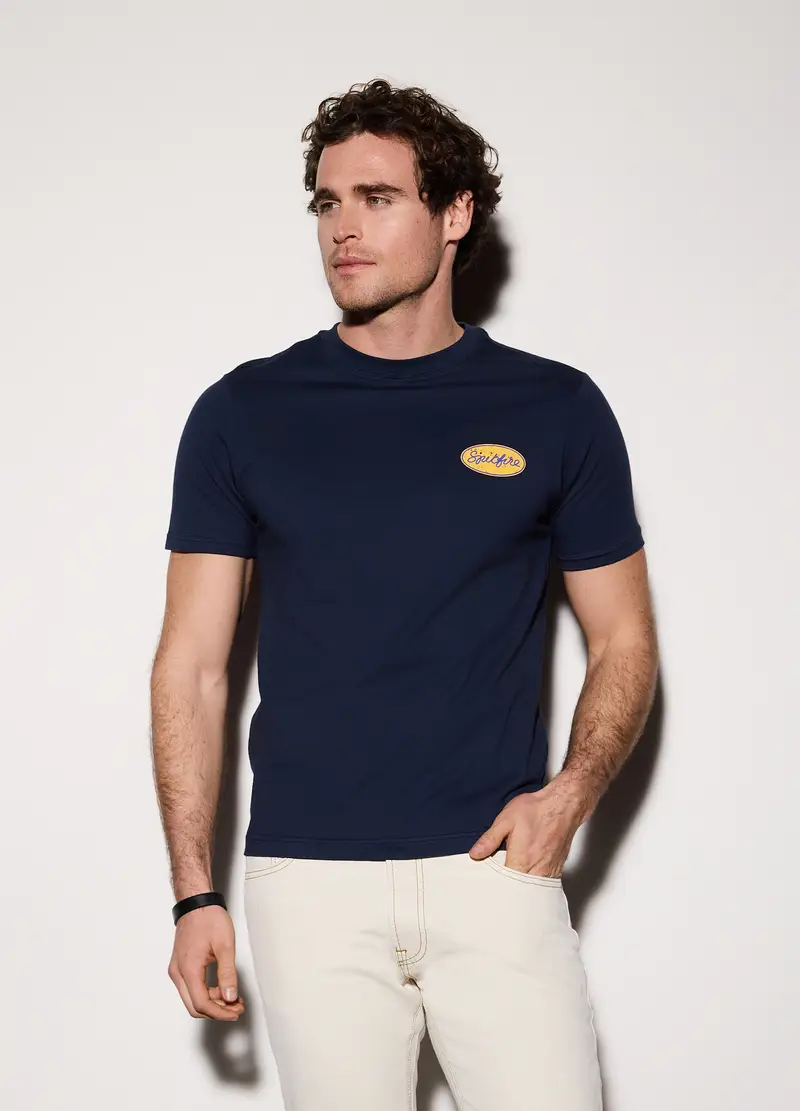 T-shirt In Jersey Di Cotone Con Logo Uomo, Blu scuro