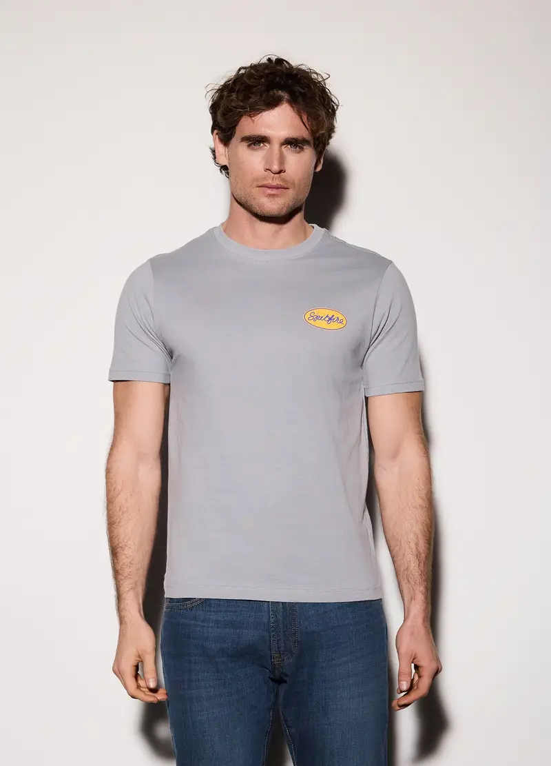 T-shirt In Jersey Di Cotone Con Logo Uomo, Grigio cemento