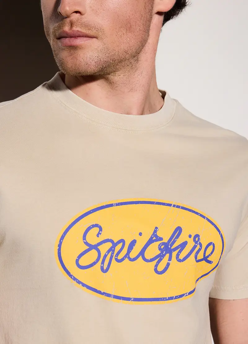 T-shirt In Jersey Di Cotone Con Stampa Uomo, Beige miniatura 3