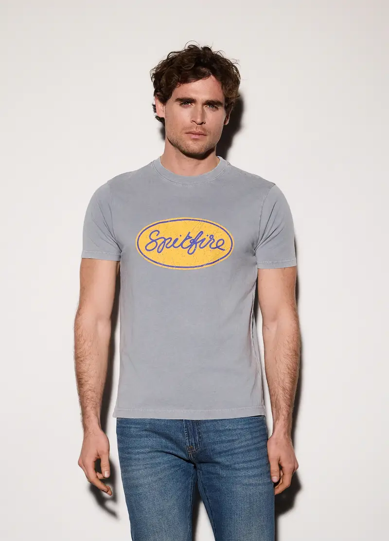 T-shirt In Jersey Di Cotone Con Stampa Uomo, Grigio cemento