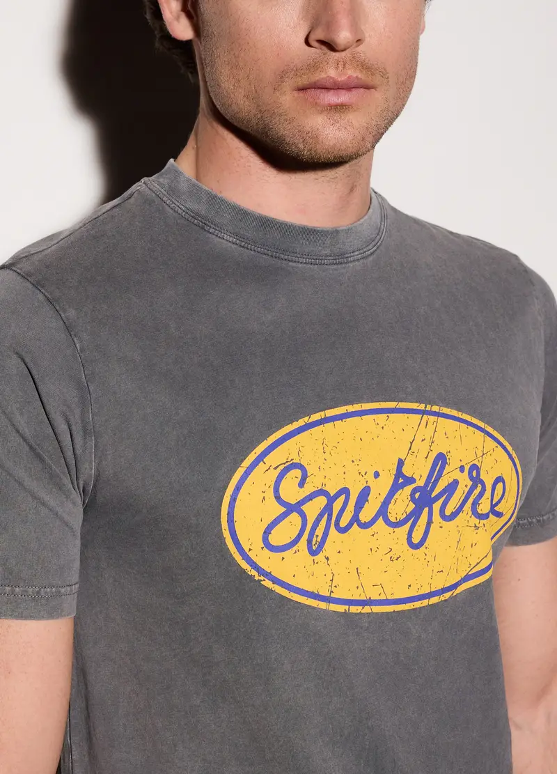 T-shirt In Jersey Di Cotone Con Stampa Uomo, Grigio scuro miniatura 3