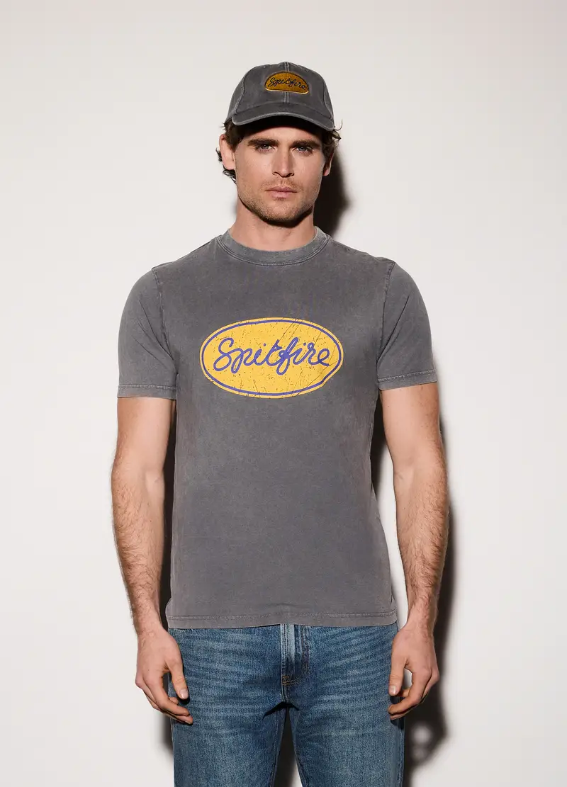 T-shirt In Jersey Di Cotone Con Stampa Uomo, Grigio scuro