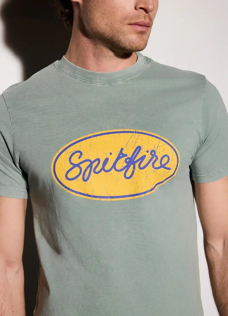 T-shirt In Jersey Di Cotone Con Stampa Uomo, Verde salvia miniatura 3