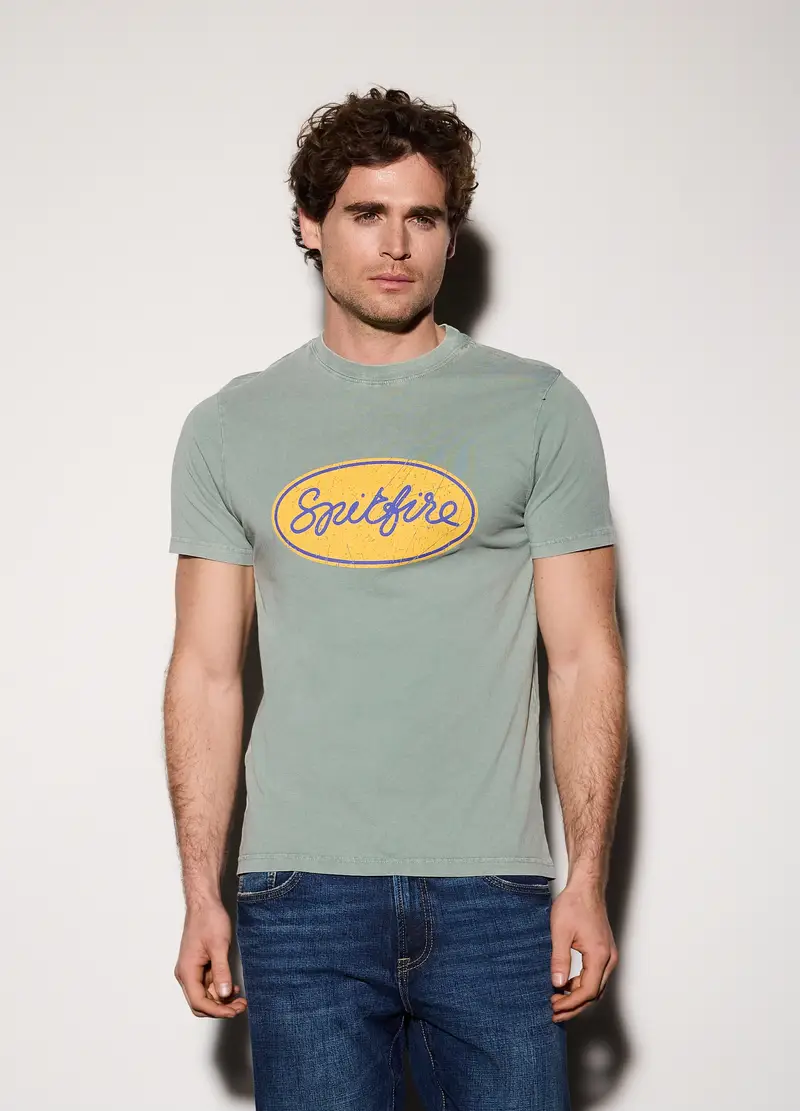 T-shirt In Jersey Di Cotone Con Stampa Uomo, Verde salvia