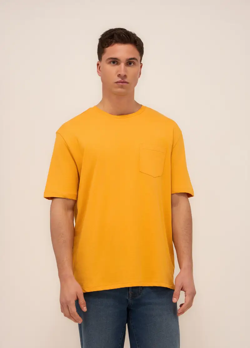 T-shirt In Jersey Di Cotone Con Taschino Uomo, Unisex, Giallo uovo