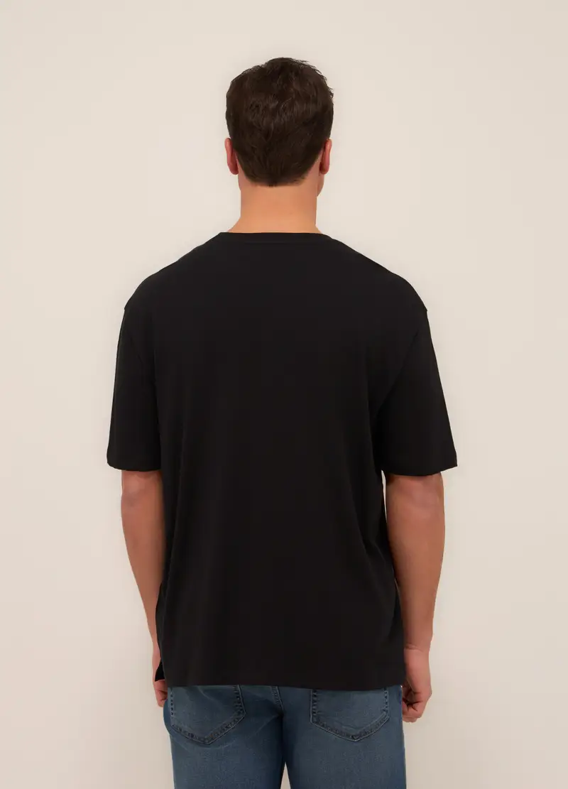 T-shirt In Jersey Di Cotone Con Taschino Uomo, Unisex, Nero miniatura 2