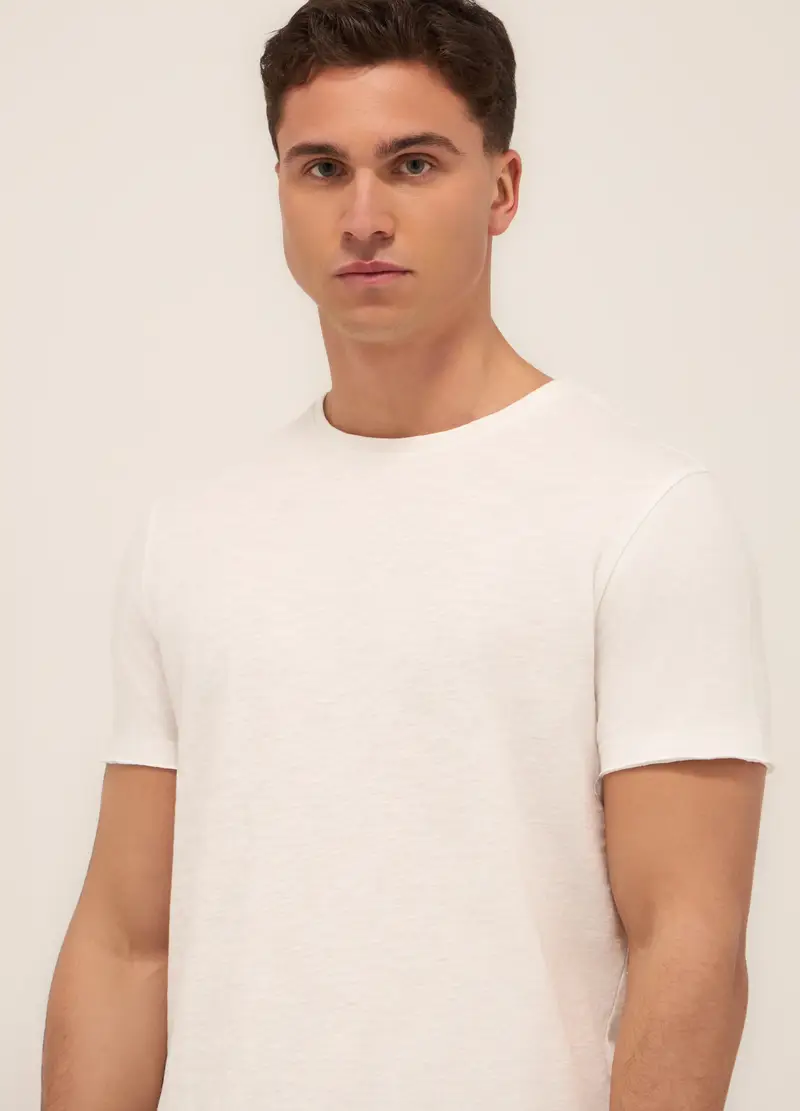 T-shirt In Jersey Di Cotone Mélange Uomo, Unisex, Bianco panna miniatura 3