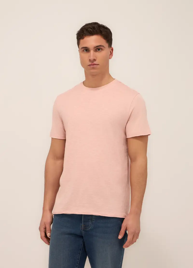 T-shirt In Jersey Di Cotone Mélange Uomo, Unisex, Rosa chiaro