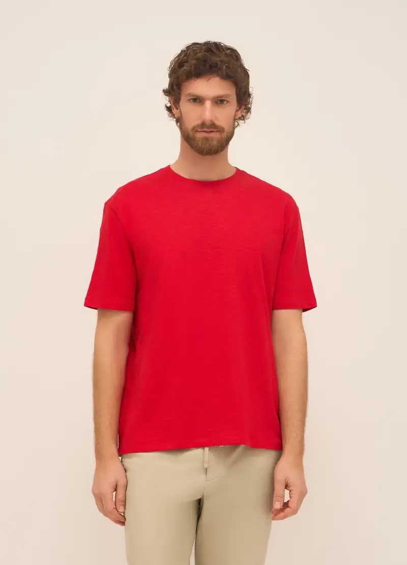 T-shirt In Puro Cotone Con Logo Uomo, Unisex, Rosso geranio