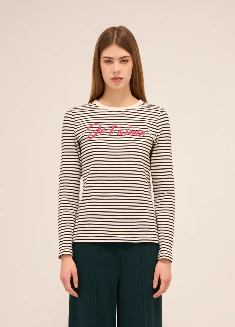 T-shirt In Puro Cotone Donna, Blu scuro