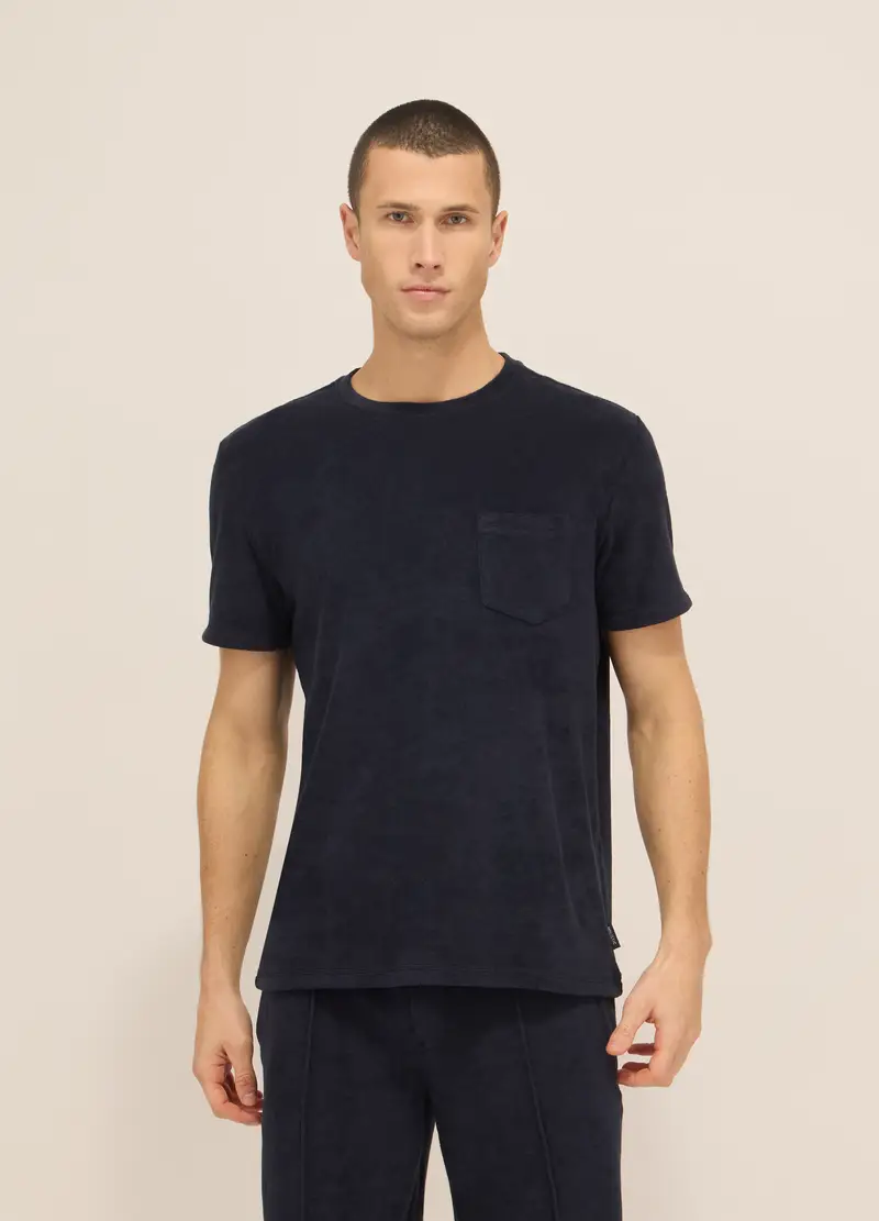 T-shirt In Spugna Di Misto Cotone Uomo, Unisex, Blu scuro
