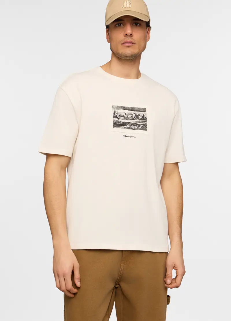 T-shirt Loose Fit Con Stampa Uomo, Bianco avorio