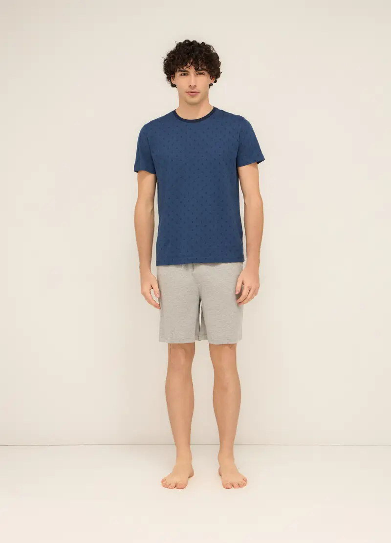 T-shirt Pigiama In Cotone A Fantasia Uomo, Blu navy