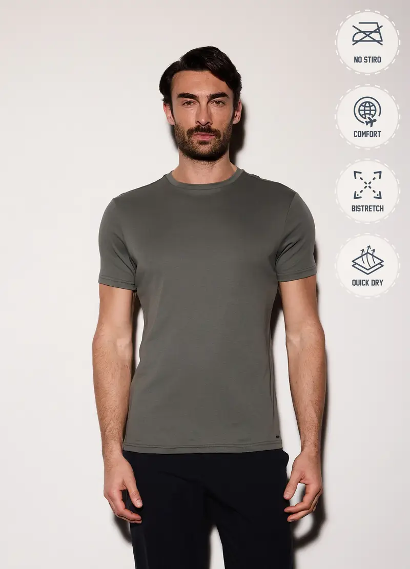 T-shirt Slim Fit In Jersey Di Cotone Uomo, Verde antracite