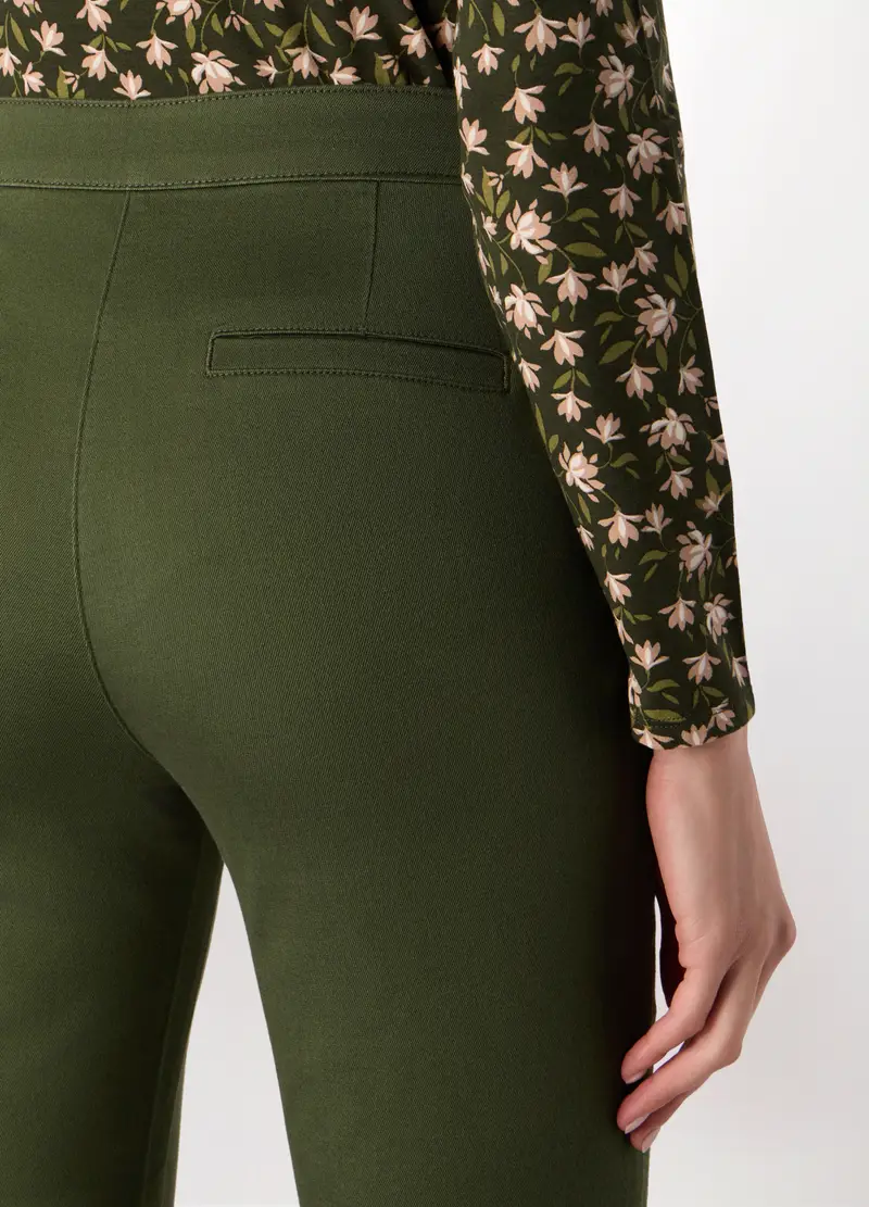 Treggings Misto Cotone Donna, Verde scuro miniatura 3