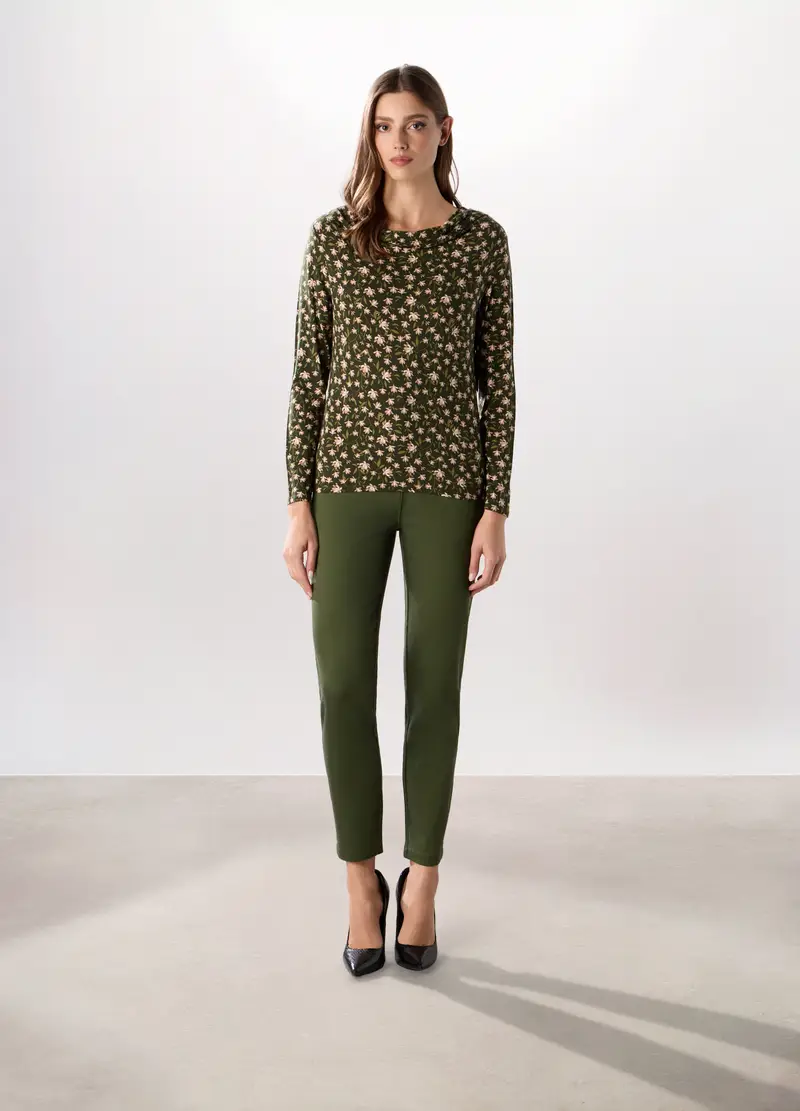 Treggings Misto Cotone Donna, Verde scuro