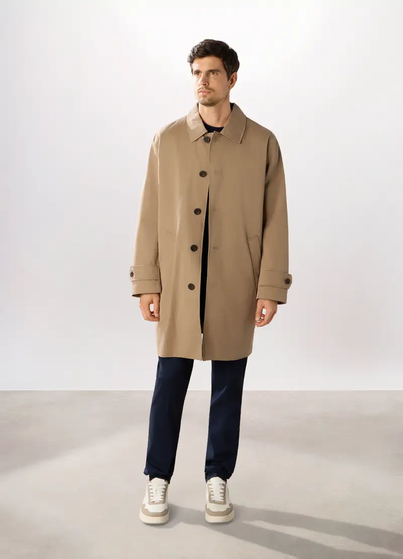 Trench In Misto Cotone Uomo, Beige scuro