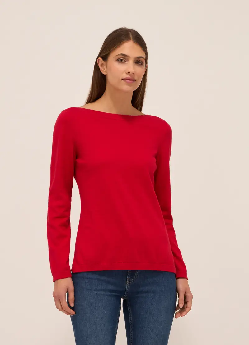 Tricot In Puro Cotone Donna, Rosso aragosta