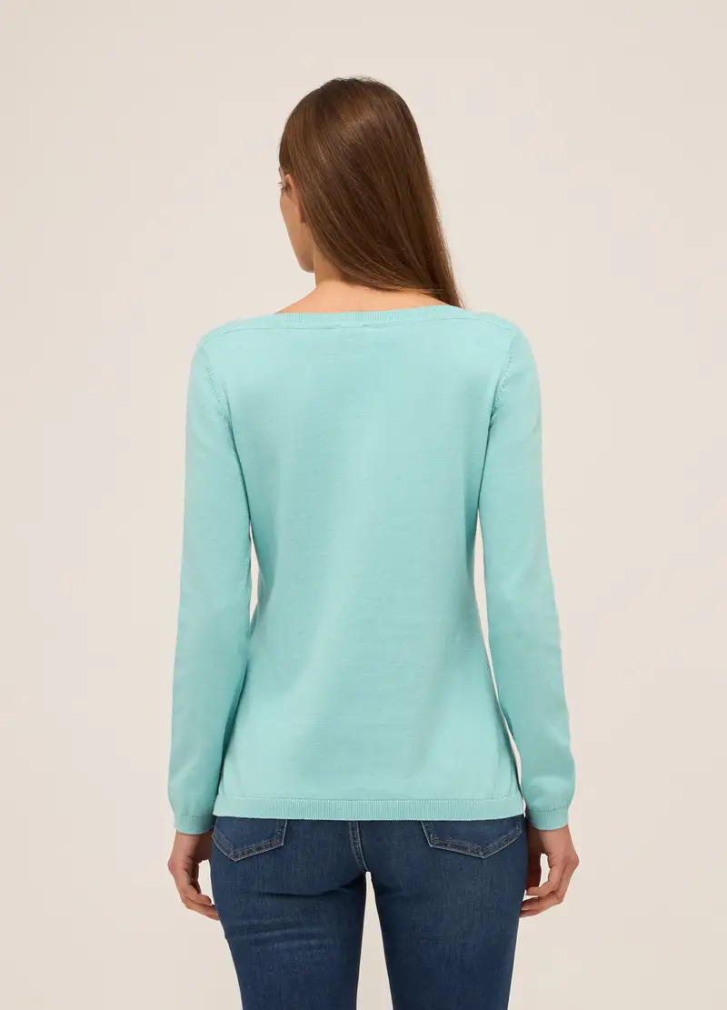 Tricot In Puro Cotone Donna, Verde acqua miniatura 2