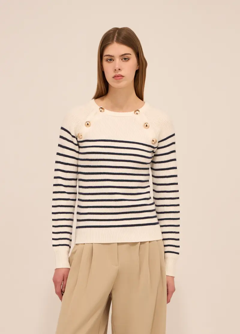 UPIM HB, Tricot Misto Viscosa A Righe Donna, Bianco/Blu, Taglia: XS