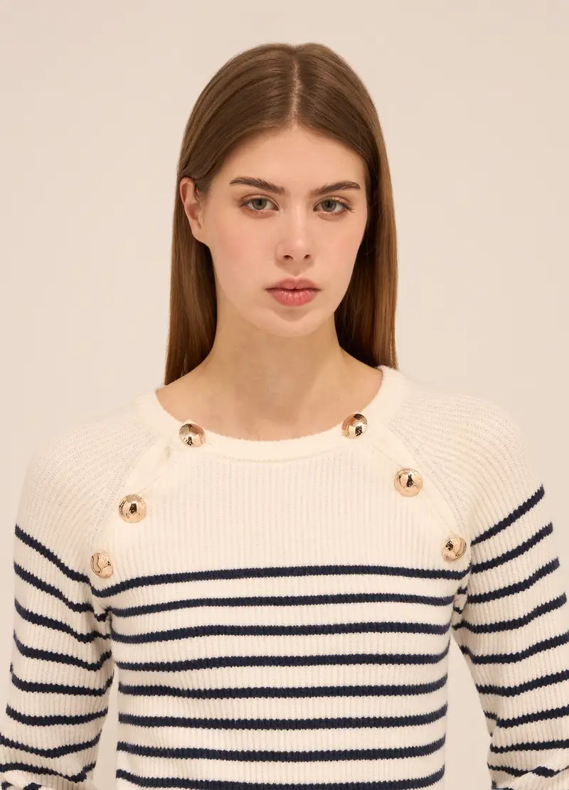 UPIM HB, Tricot Misto Viscosa A Righe Donna, Bianco/Blu, Taglia: XS miniatura 2