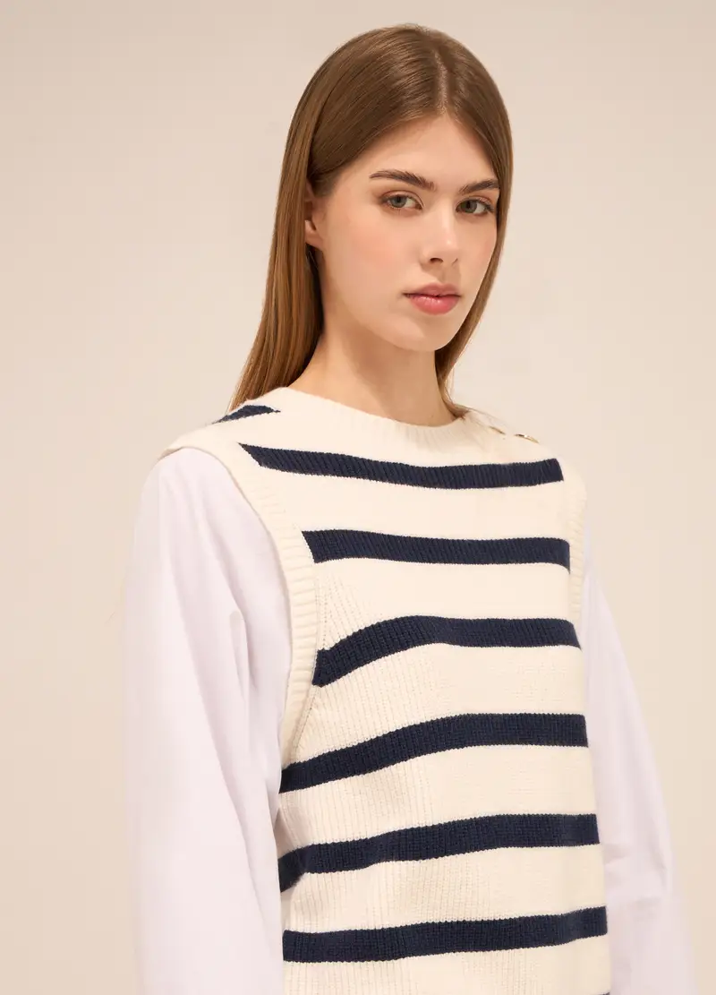 UPIM HB, Tricot Smanicato In Misto Viscosa Donna, Bianco/Blu, Taglia: XS miniatura 2