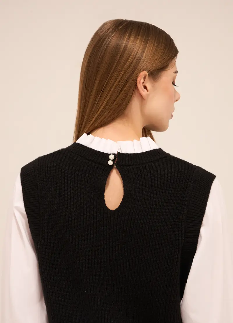 UPIM HB, Tricot Smanicato Misto Viscosa Con Inserto Camicia Donna, Nero/Bianco, Taglia: XS miniatura 2