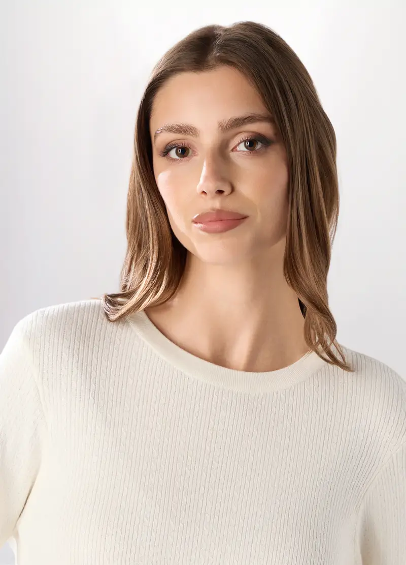 Tricot Strutturato In Misto Viscosa Donna, Bianco miniatura 3