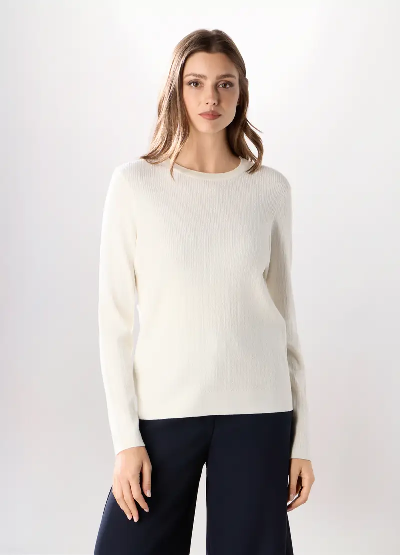 Tricot Strutturato In Misto Viscosa Donna, Bianco