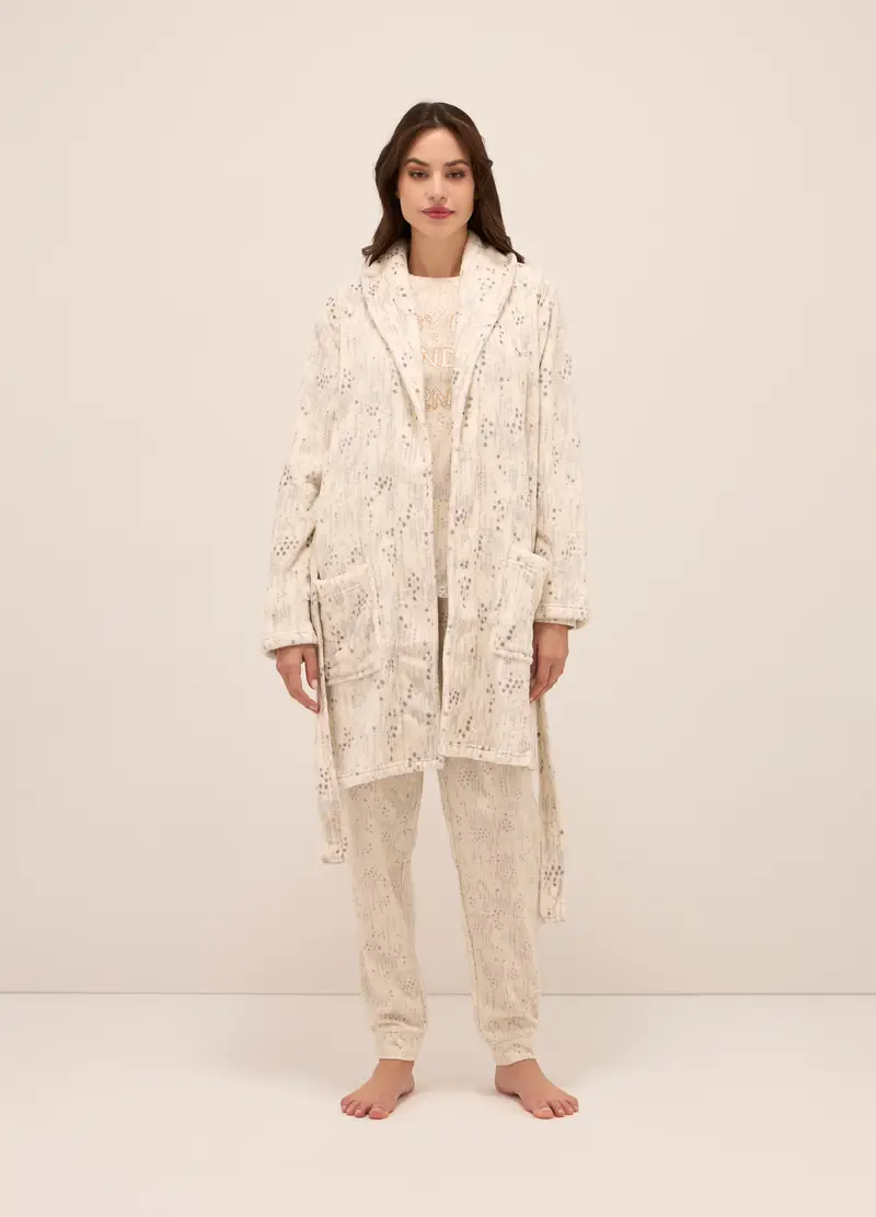 UPIM HB, Vestaglia In Coral Fleece Donna, Bianco/Grigio, Taglia: S