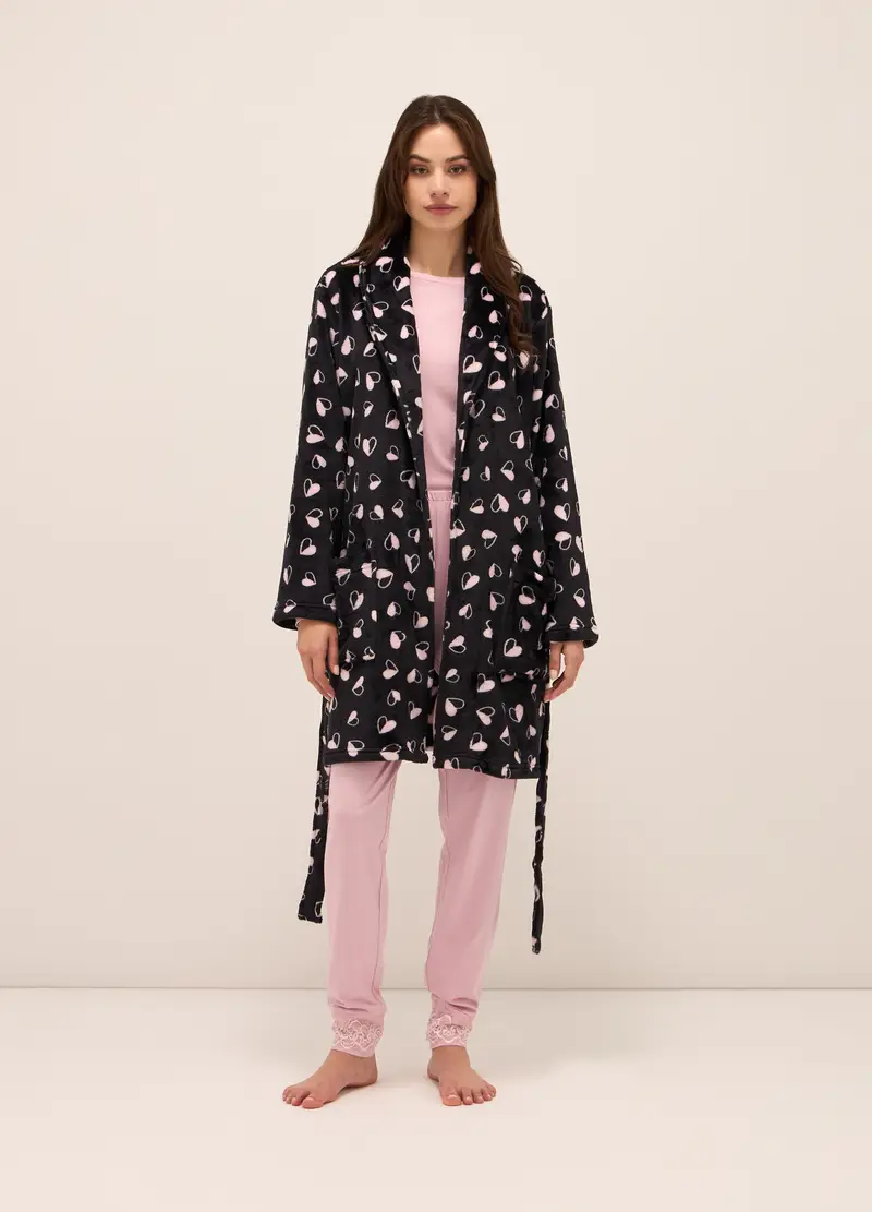 UPIM HB, Vestaglia In Coral Fleece Donna, Nero/Rosa, Taglia: S