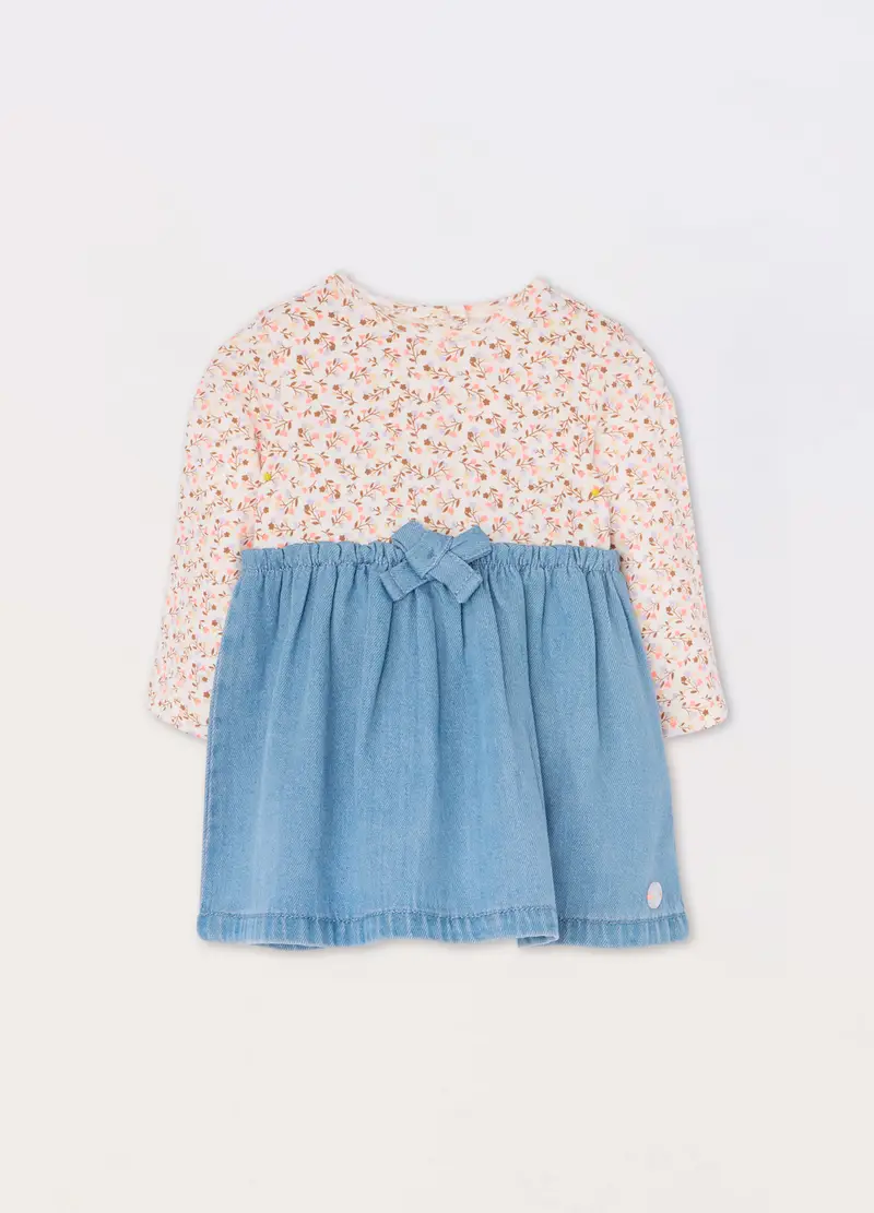 Vestito In Cotone Neonata, Azzurro chiaro