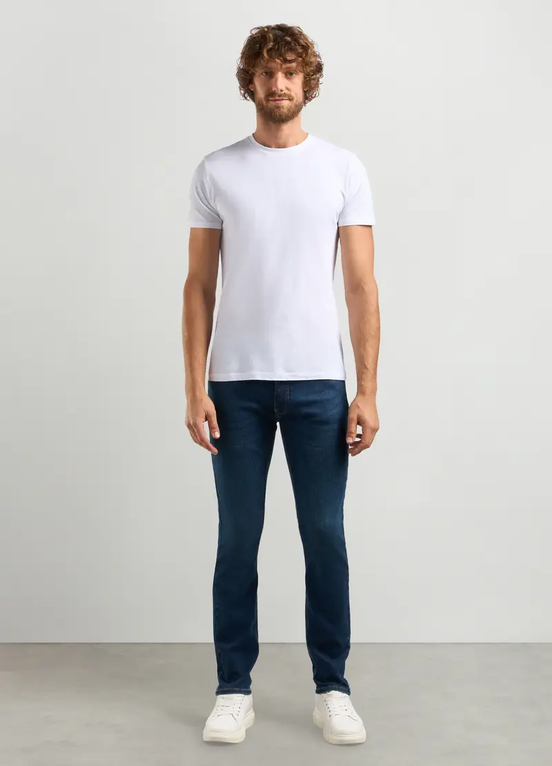 Jeans Slim Fit In Cotone Stretch Uomo, Blu scuro