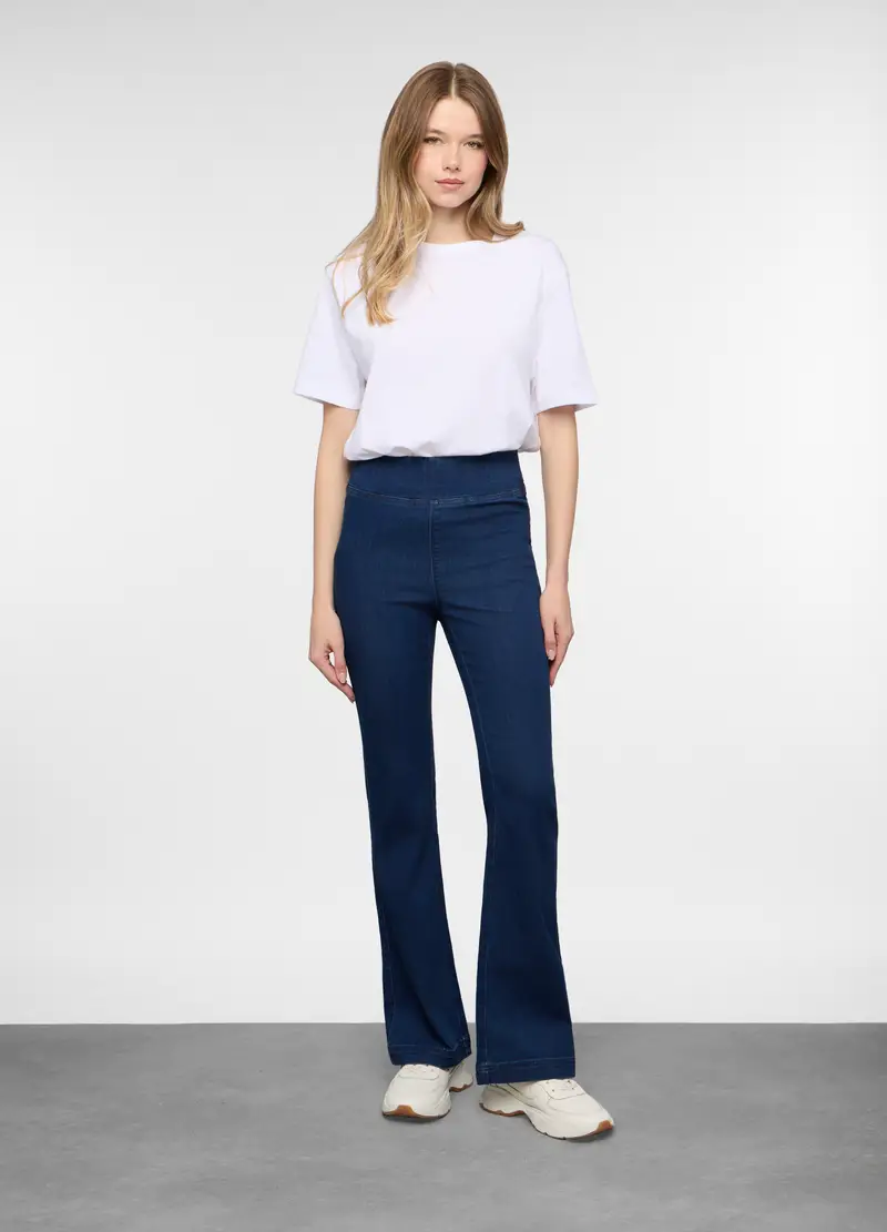 Jegging Flare Denim Stretch Donna, Blu scuro