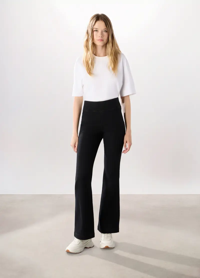 Jeggings Flare Fit In Denim Misto Cotone Donna, Nero
