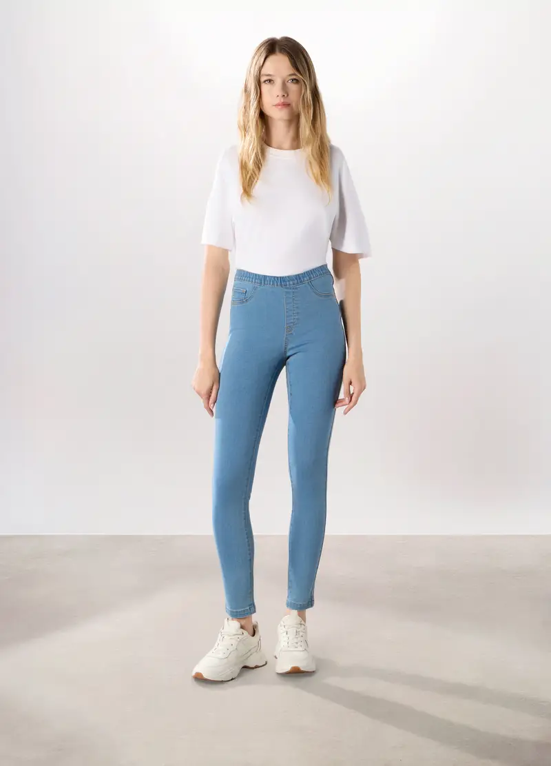 Jeggings In Denim Misto Cotone Donna, Azzurro chiaro
