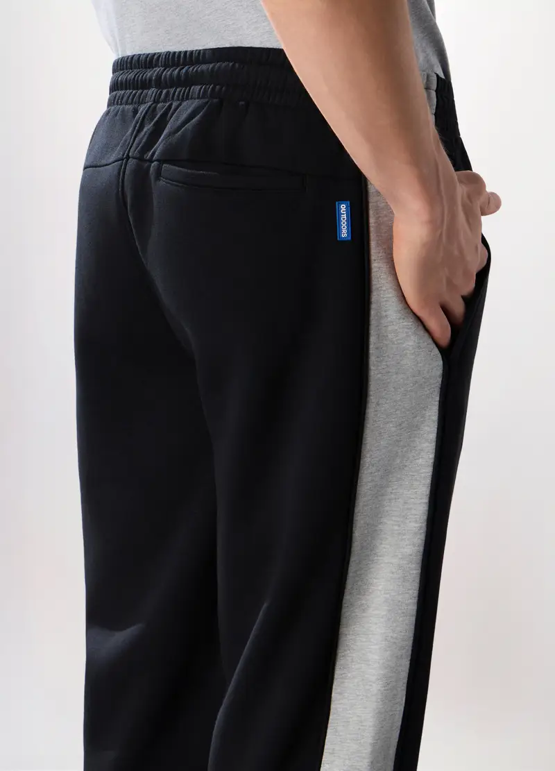 Jogger Bicolore In Misto Cotone Uomo, Unisex, Nero miniatura 3