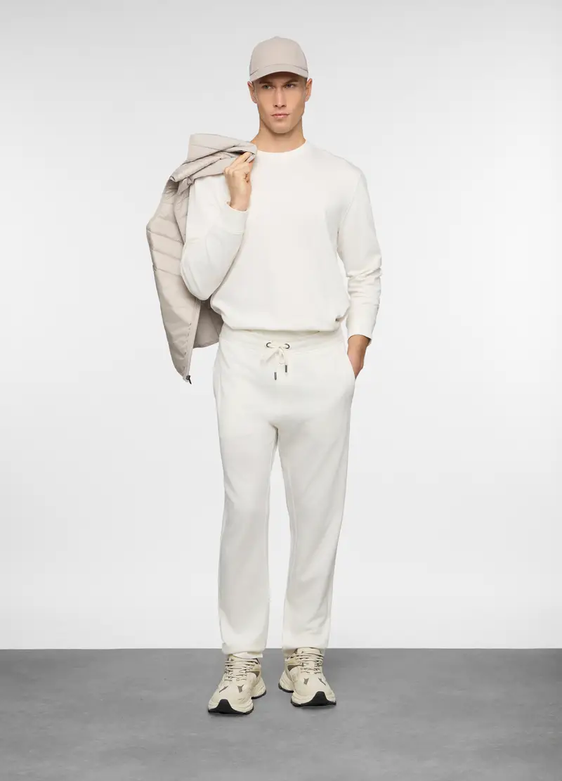 Jogger Con Elastico In Cotone Uomo, Unisex, Bianco latte