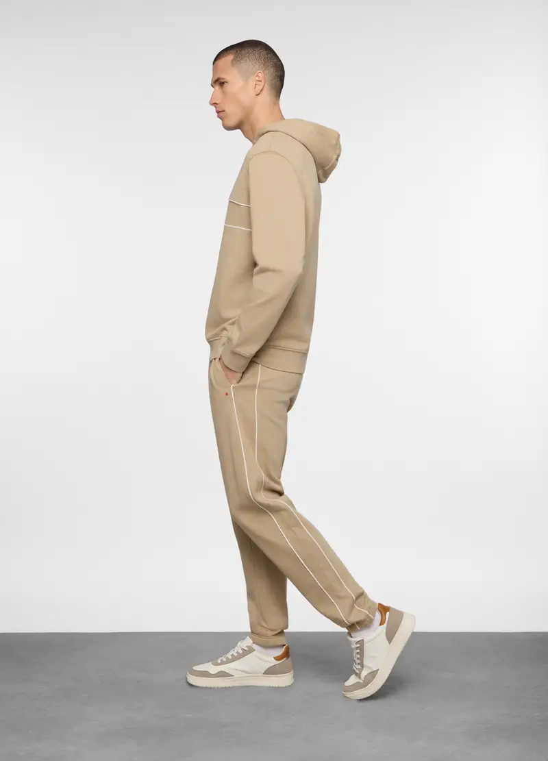 Jogger Con Fasce A Contrasto In Misto Cotone, Unisex, Beige scuro