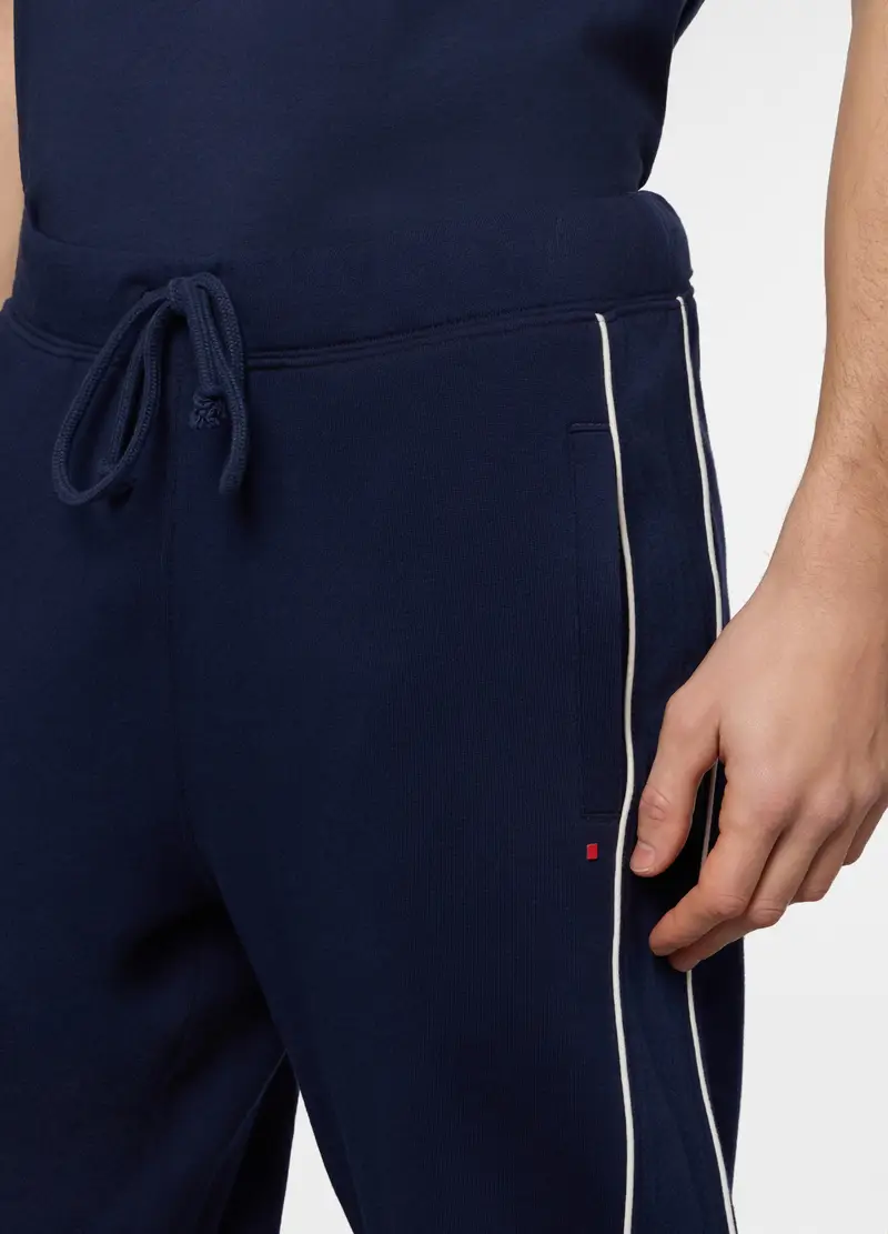 Jogger Con Fasce A Contrasto In Misto Cotone, Unisex, Blu scuro miniatura 3