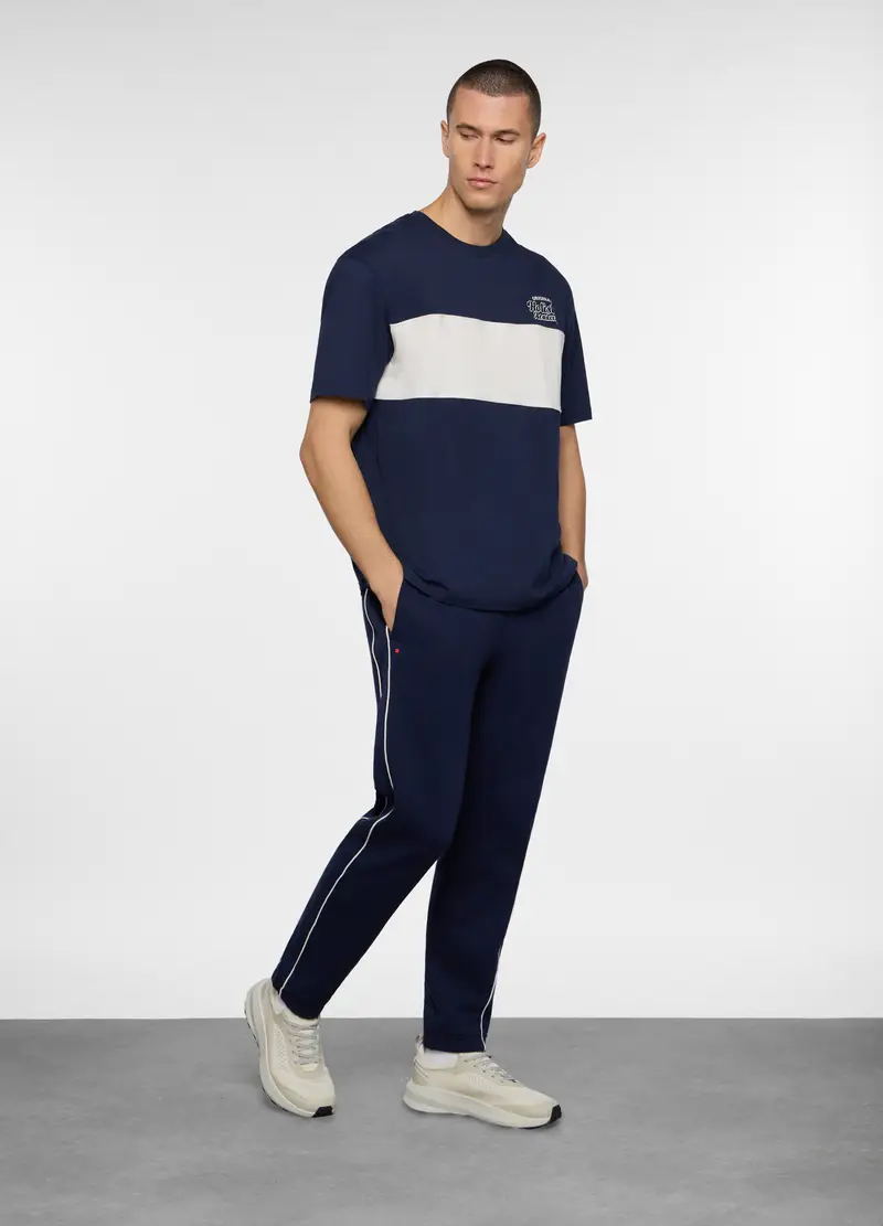 Jogger Con Fasce A Contrasto In Misto Cotone, Unisex, Blu scuro