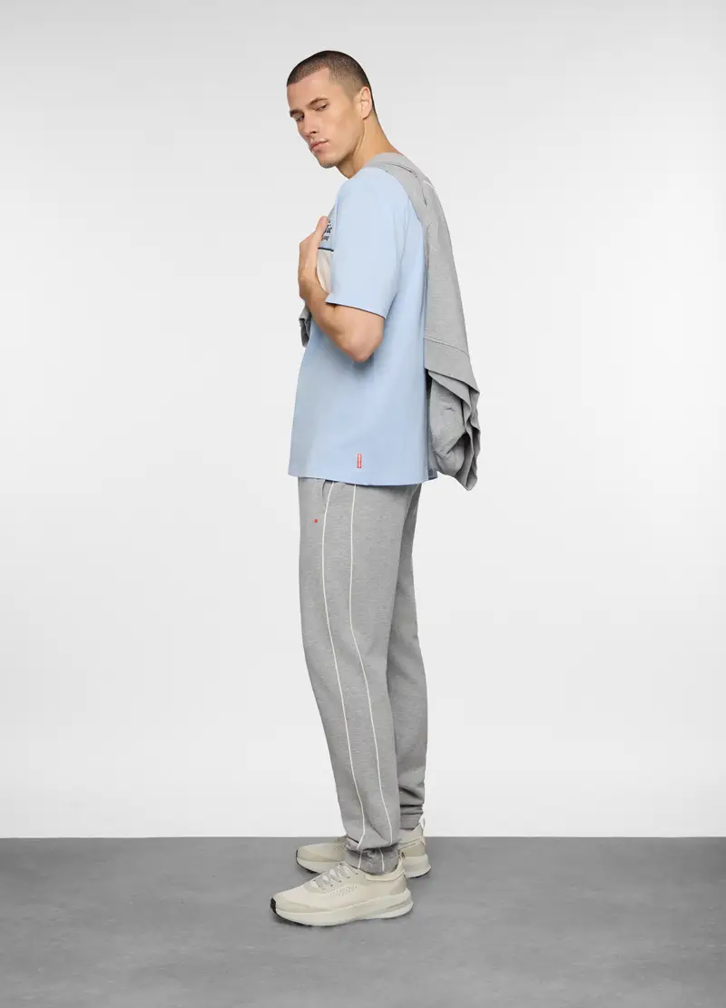 Jogger Con Fasce A Contrasto In Misto Cotone, Unisex, Grigio melange