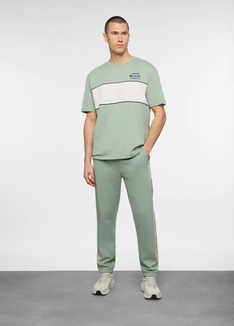 Jogger Con Fasce A Contrasto In Misto Cotone, Unisex, Verde salvia