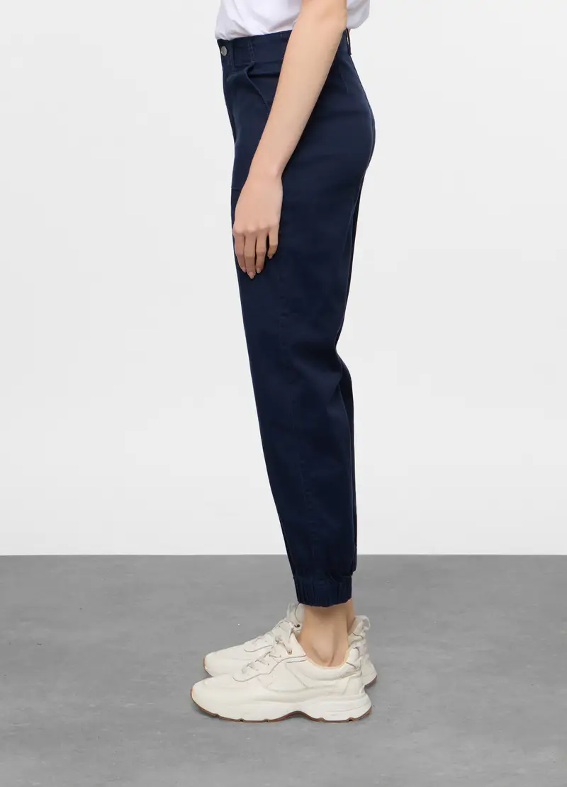 Jogger Fit Straight In Cotone Con Fondo Elasticato Donna, Blu navy miniatura 2