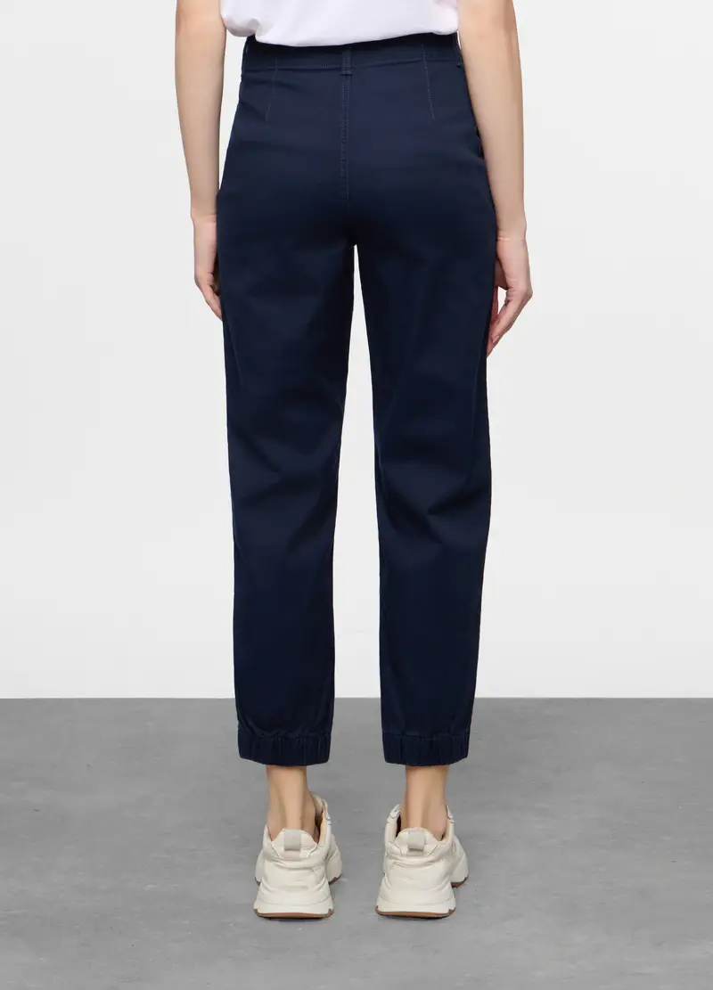Jogger Fit Straight In Cotone Con Fondo Elasticato Donna, Blu navy miniatura 3